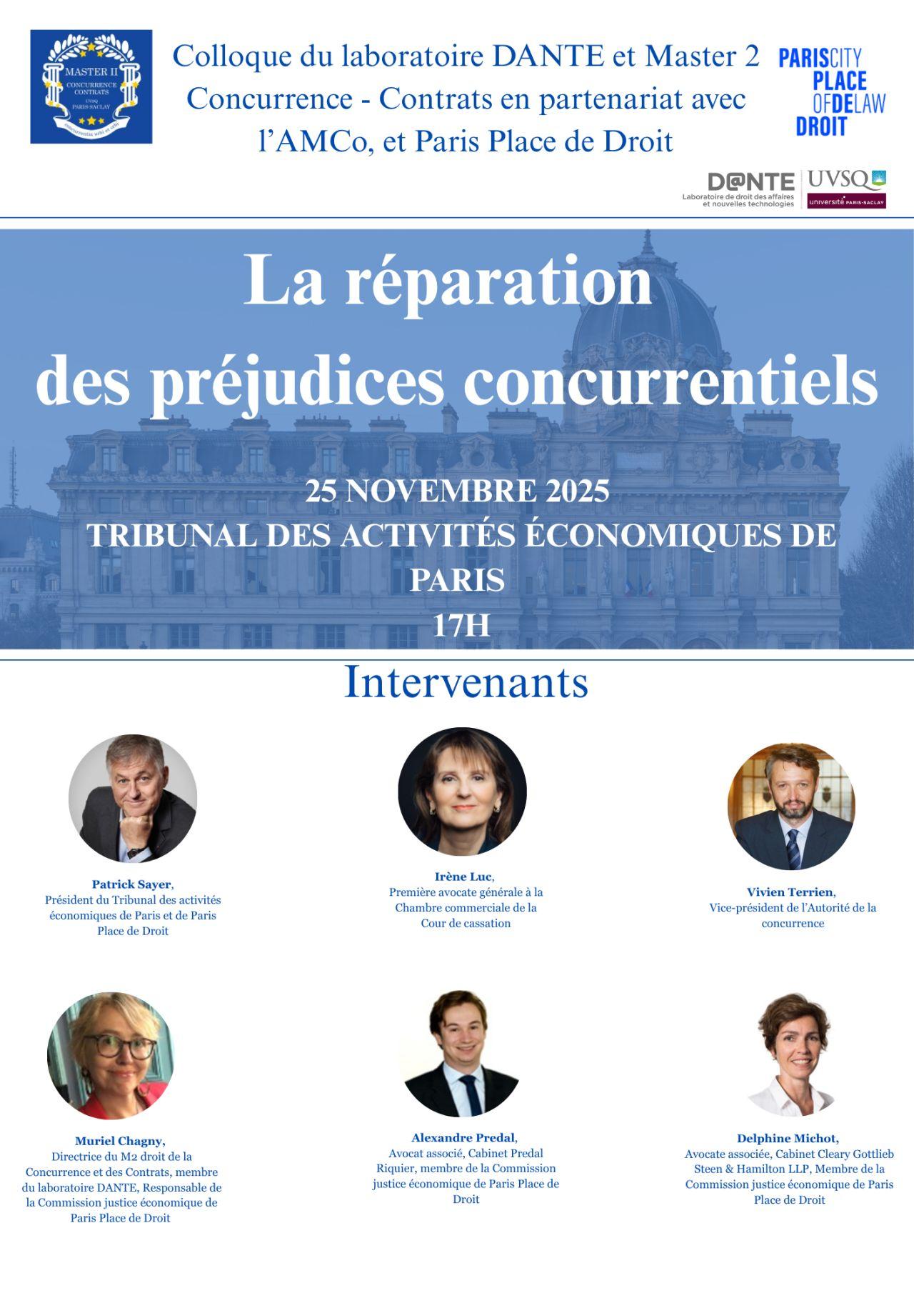 Affiche du colloque La réparation des préjudices concurrentiels
